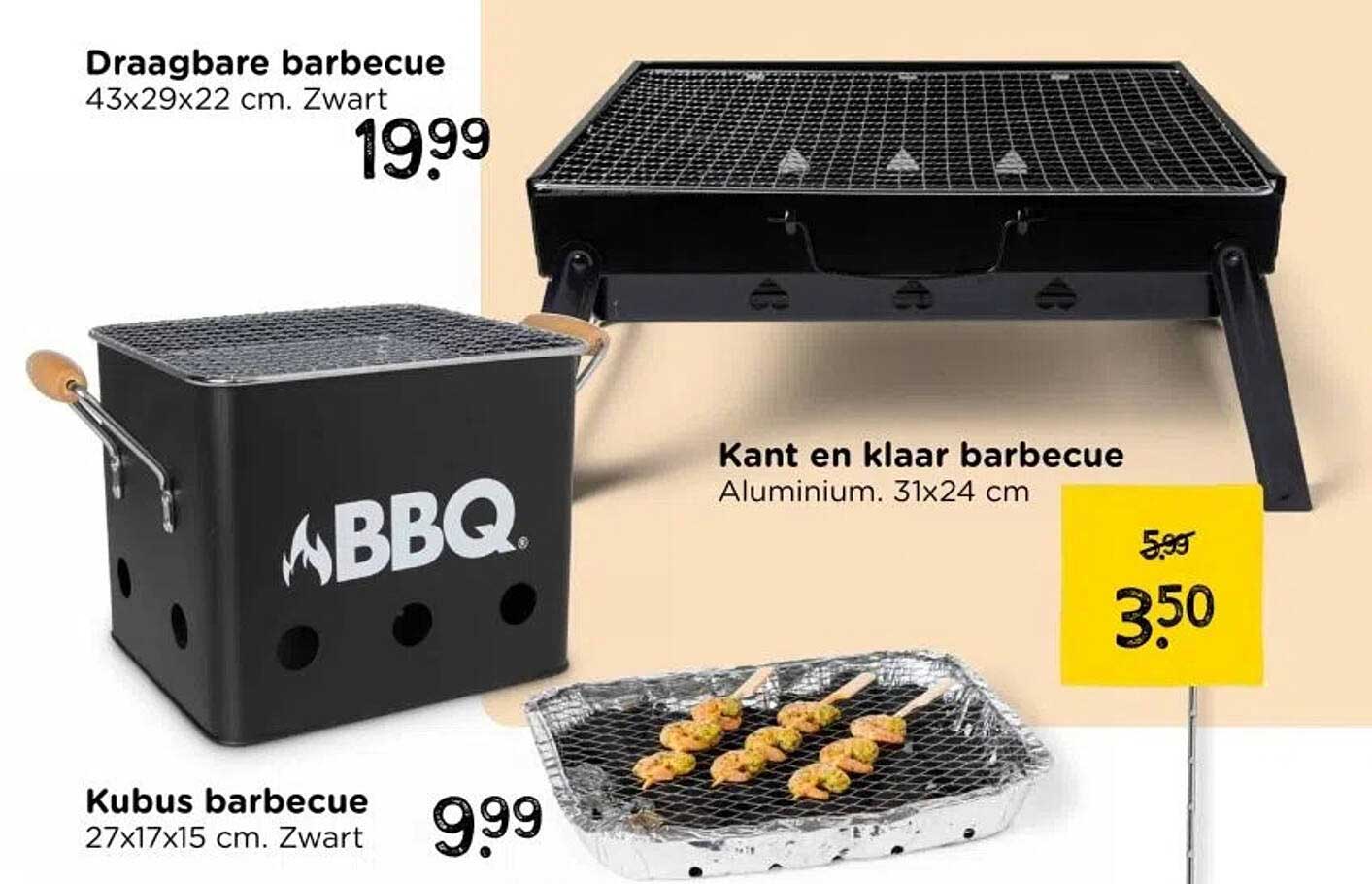 Draagbare barbecue 43x29x22 cm. Zwart