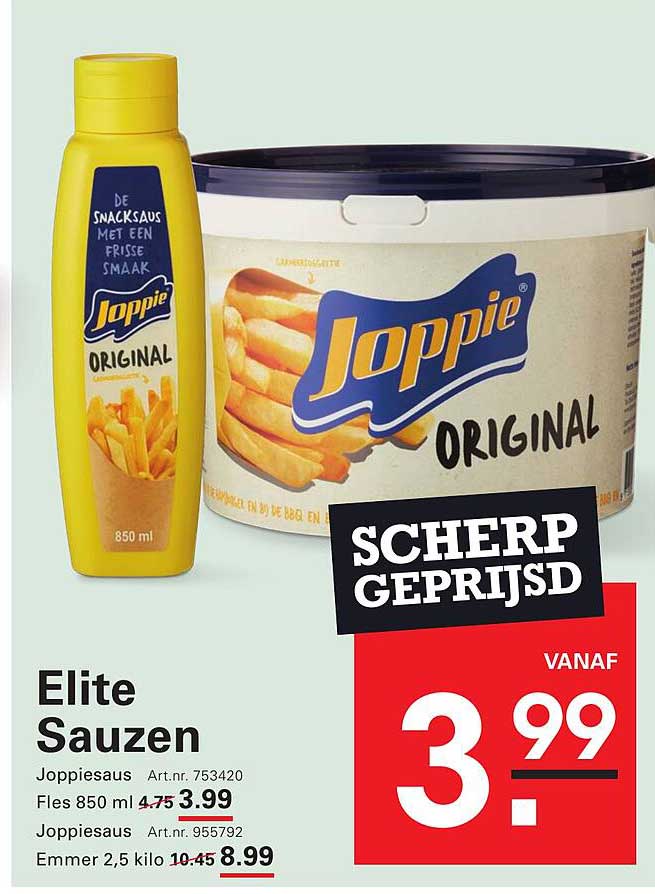 Elite Sauzen - Joppiesaus 850 ml voor €3,99