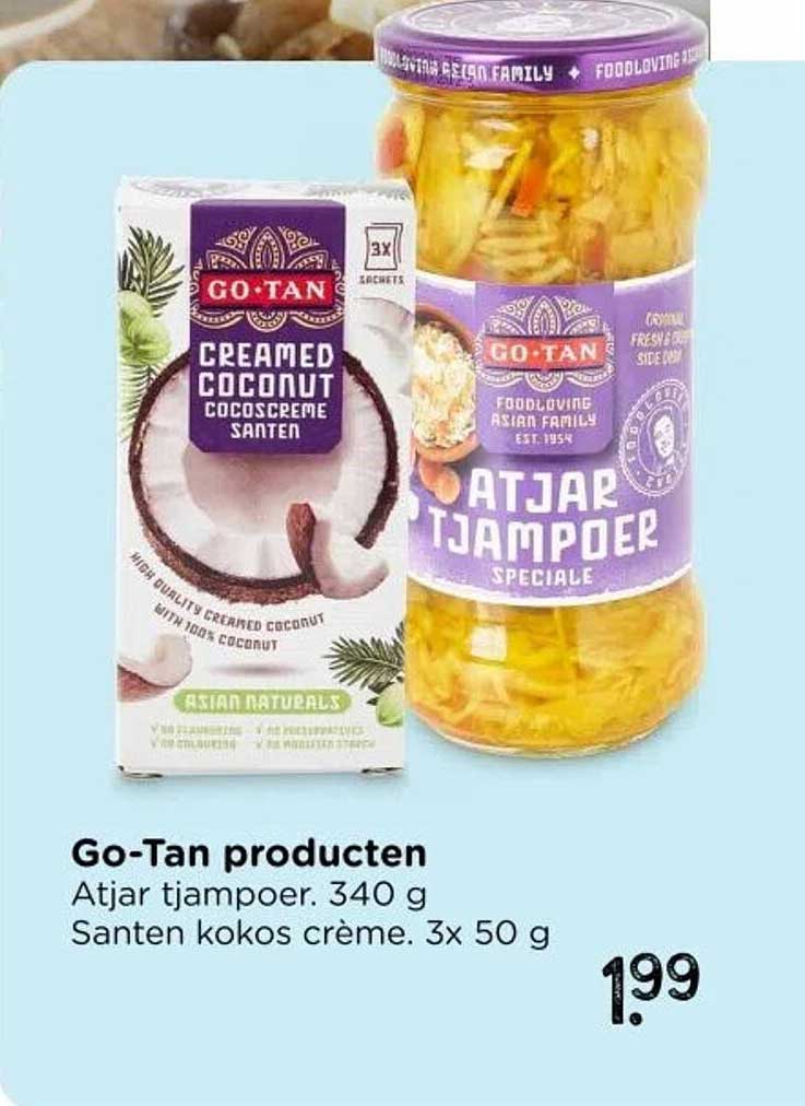 Go-Tan producten Atjar tjampoer. 340 g Santén kokos crème. 3x 50 g