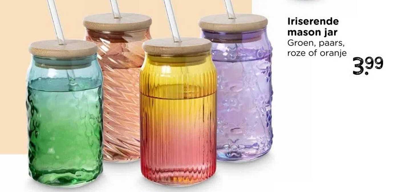 Iriserende mason jar Groen, paars, roze of oranje