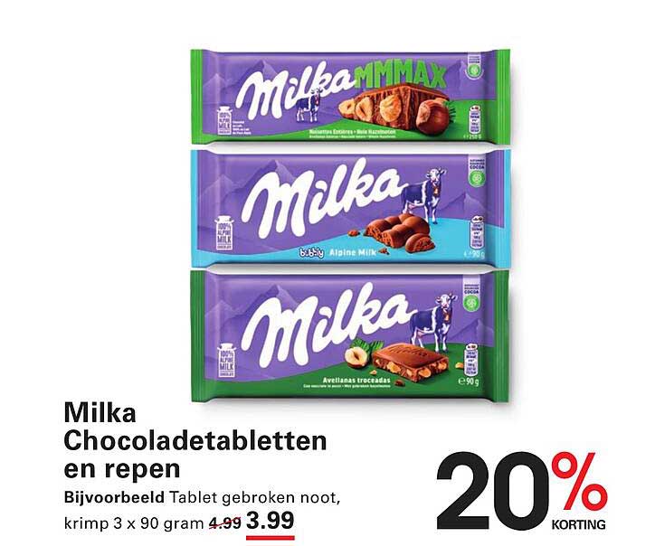 Milka Chocoladetabletten en repen