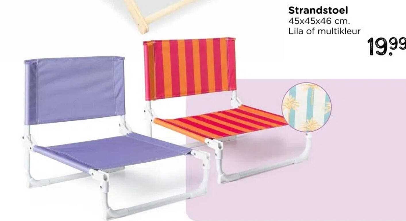 Strandstoel 45x45x46 cm. Lila of multikleur