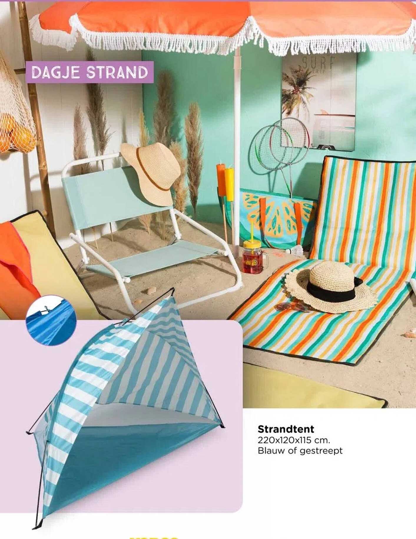 Strandtent 220x120x115 cm. Blauw of gestreept