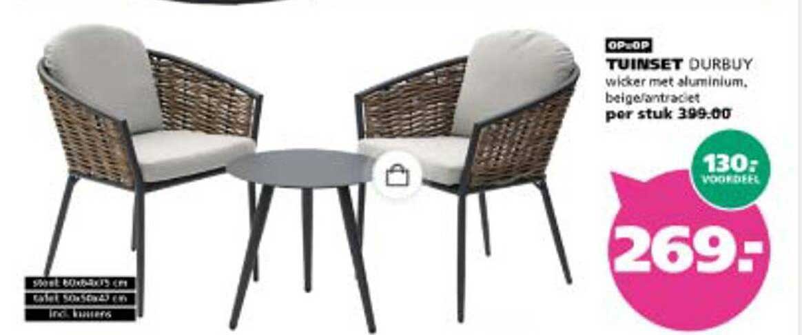 TUINSET DURBUY wicker met aluminium, beige/antraciet per stuk 399.00