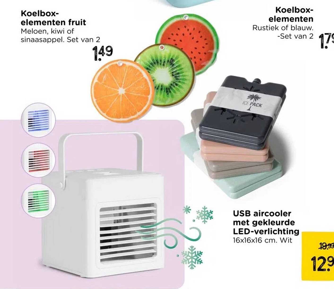 USB aircooler met gekleurde LED-verlichting 16x16x16 cm. Wit