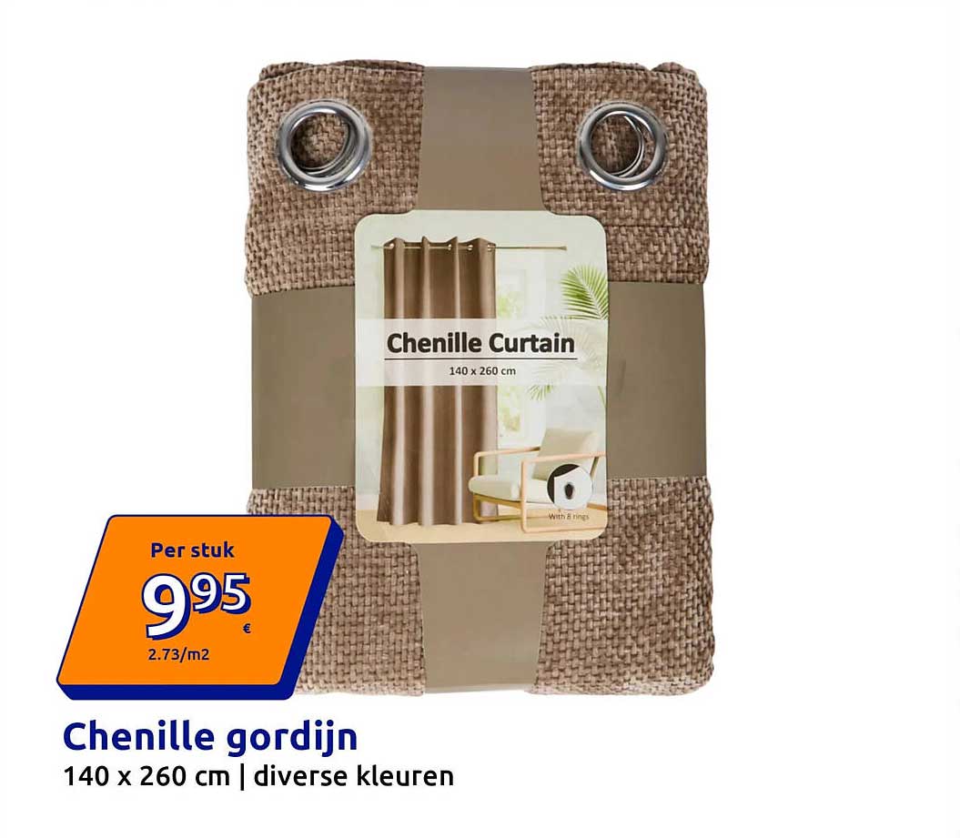 Chenille gordijn 140 x 260 cm | diverse kleuren