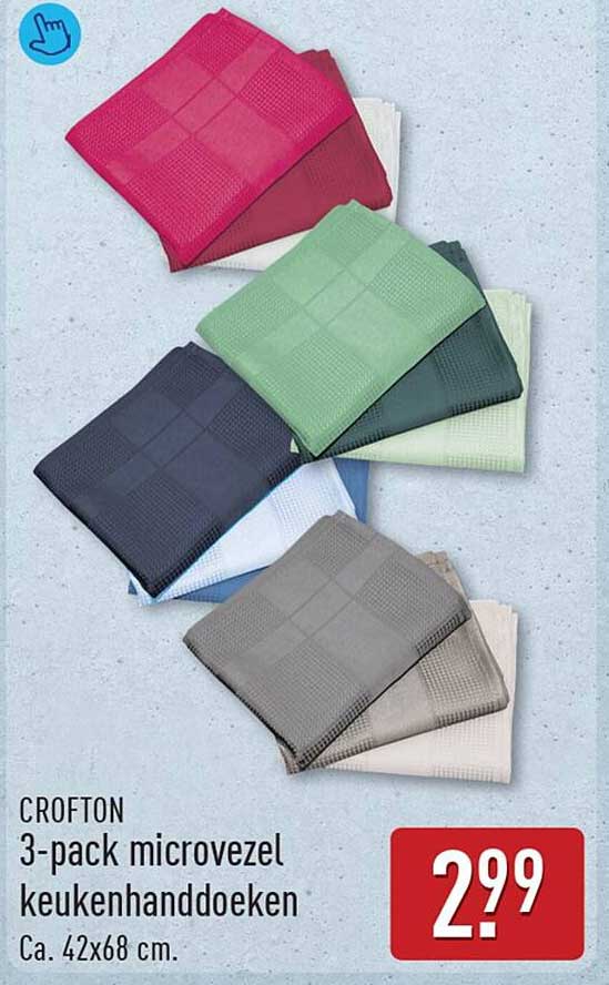 CROFTON 3-pack microvezel keukenhanddoeken Ca. 42x68 cm.
