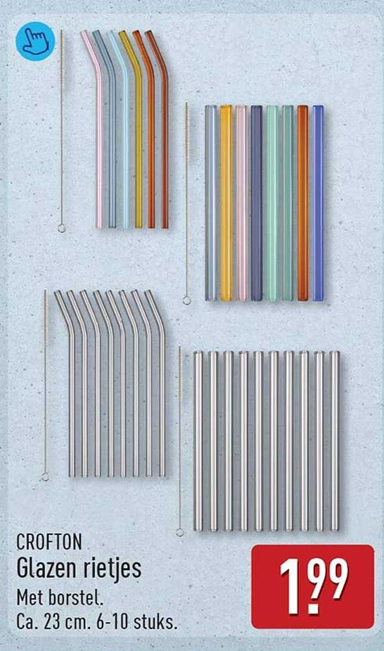CROFTON Glazen rietjes Met borstel. Ca. 23 cm. 6-10 stuks.