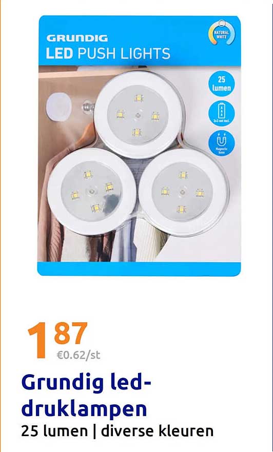 Grundig led-druklampen 25 lumen | diverse kleuren