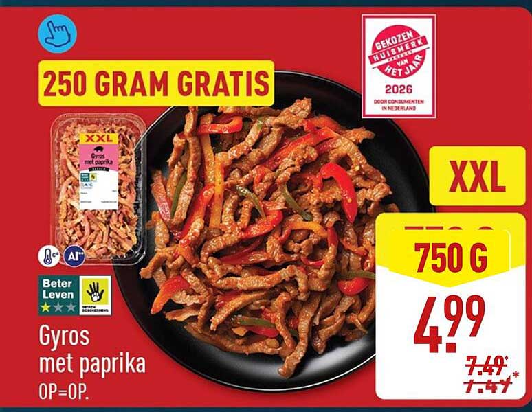 Gyros met paprika XXL 750 g 250 gram gratis