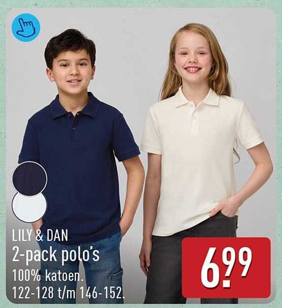LILY & DAN 2-pack polo's 100% katoen. 122-128 t/m 146-152.