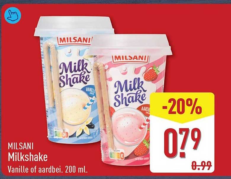 MILSANI Milkshake Vanille of aardbei. 200 ml. -20%