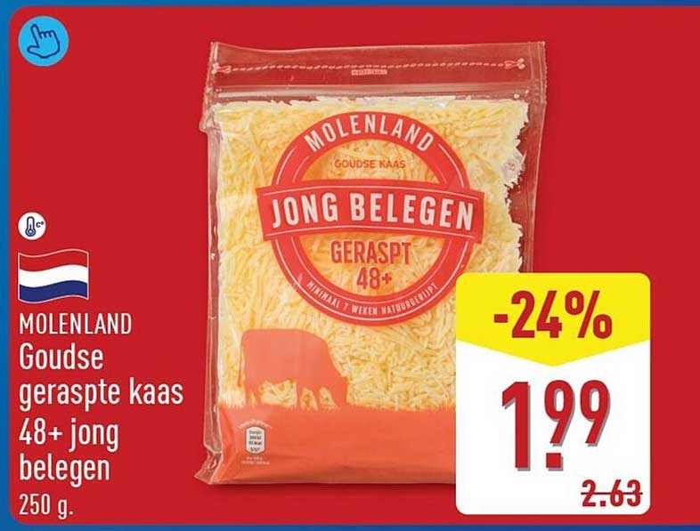 Molenland Goudse geraspte kaas 48+ jong belegen
