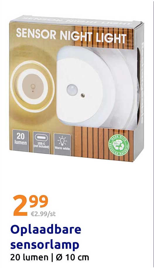 Oplaadbare sensorlamp 20 lumen | Ø 10 cm