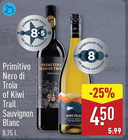 Primitivo Nero di Troia of Kiwi Trail Sauvignon Blanc 0.75 l -25%