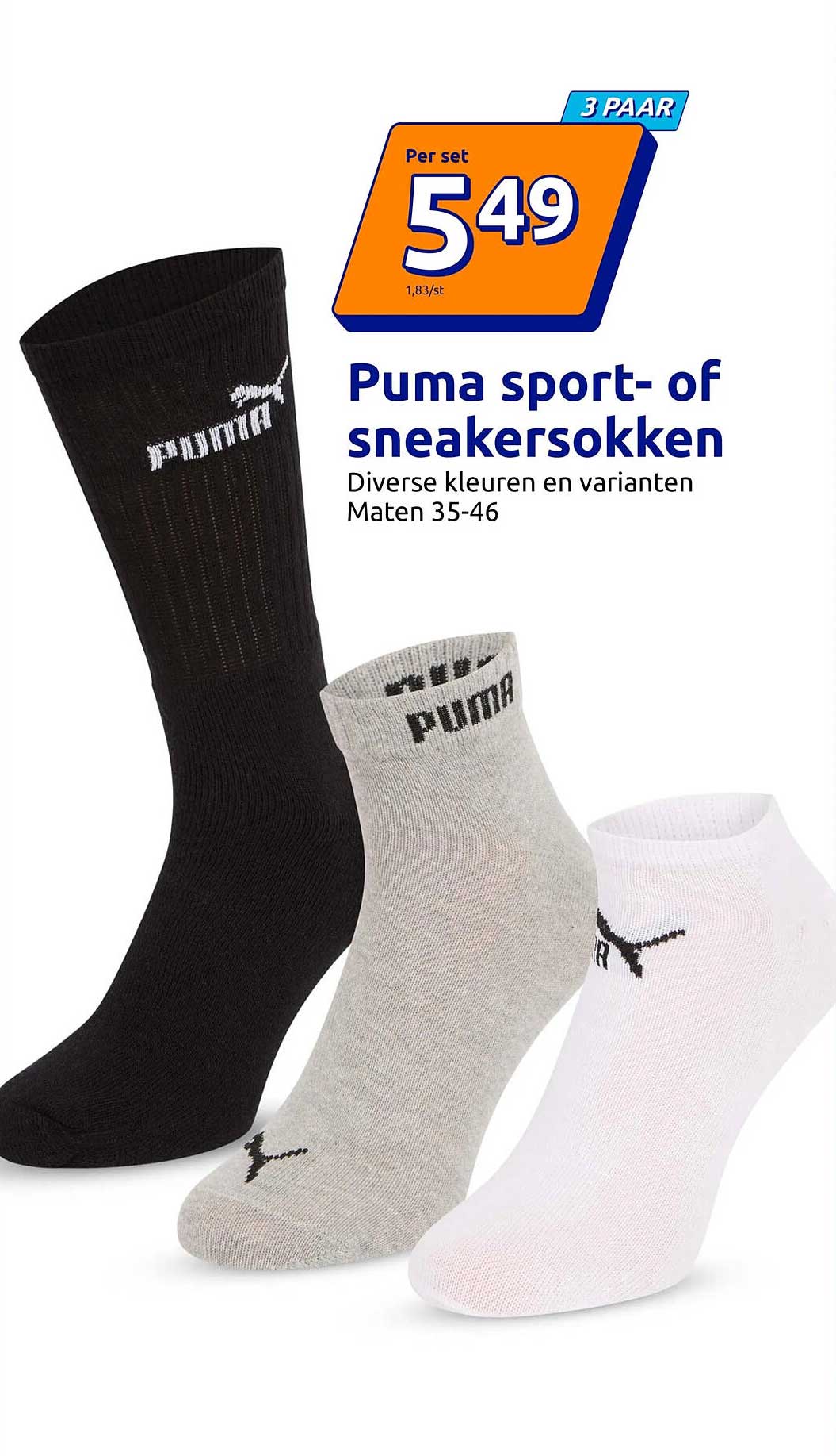 Puma sport- of sneakersokken 3 paar