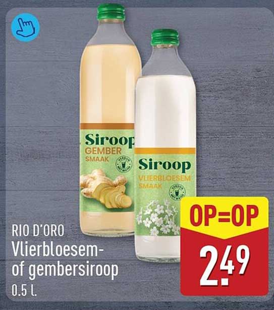 RIO D'ORO Vlierbloesem- of gembersiroop 0.5 l. OP=OP