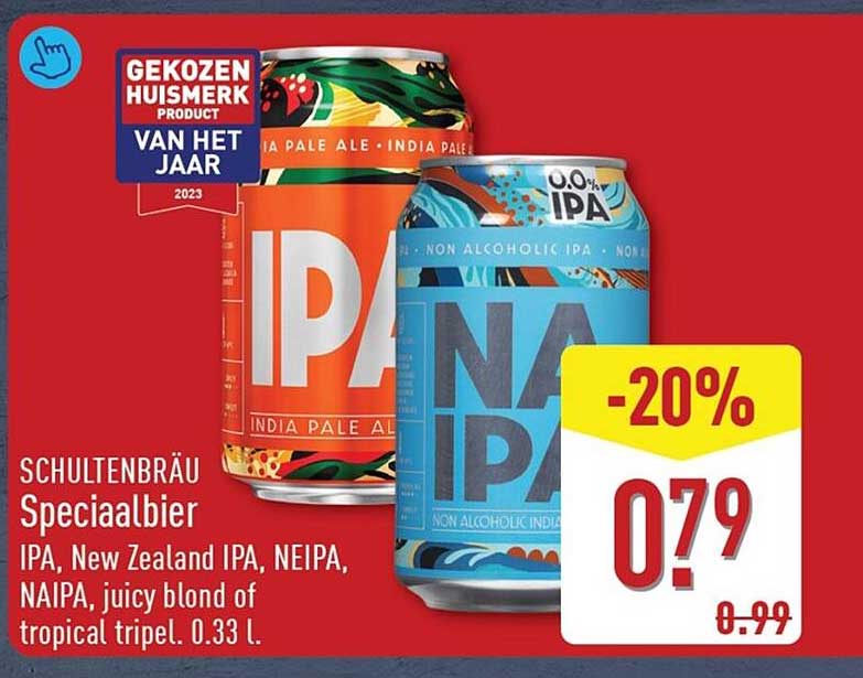 SCHULTENBRÄU Speciaalbier IPA, New Zealand IPA, NEIPA, NAIPA, juicy blond of tropical tripel. 0.33 l. -20%