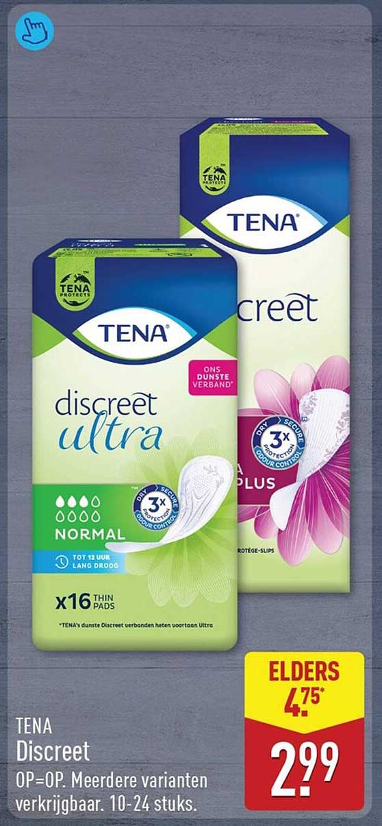 TENA Discreet OP=OP. Meerdere varianten verkrijgbaar. 10-24 stuks.