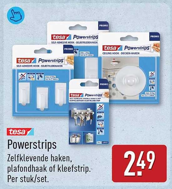 tesa Powerstrips Zelfklevende haken, plafondhaak of kleefstrip. Per stuk/set.