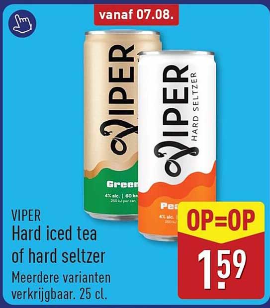 VIPER Hard iced tea of hard seltzer Meerdere varianten verkrijgbaar. 25 cl. OP=OP