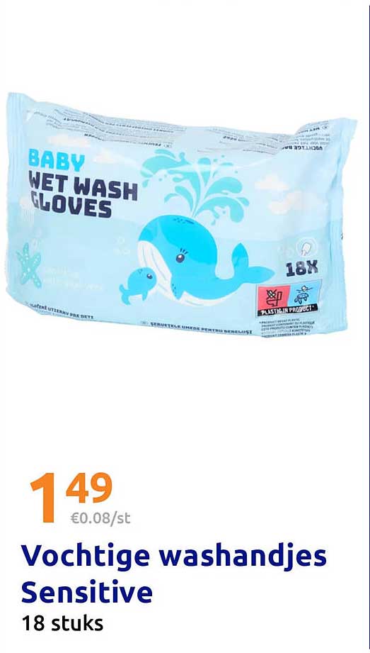 Vochtige washandjes Sensitive 18 stuks