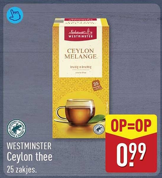 WESTMINSTER Ceylon thee 25 zakjes. OP=OP