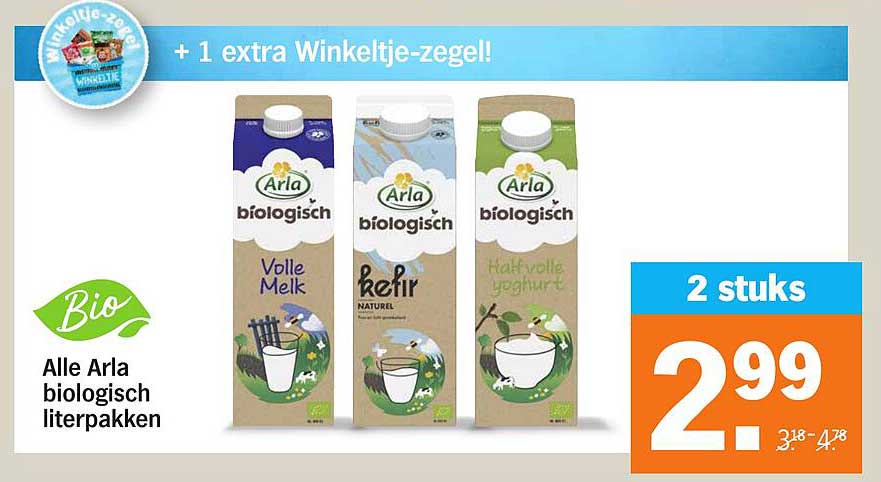 2 stuks Arla biologisch literpakken