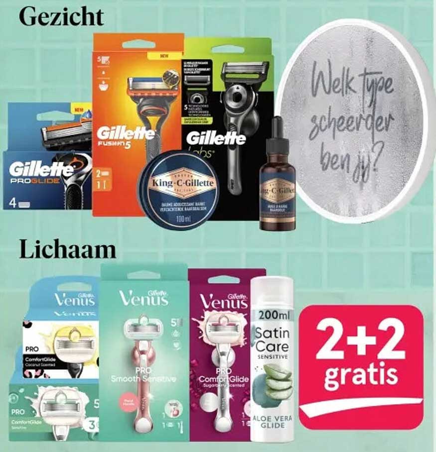 2+2 gratis op geselecteerde scheermesjes van Gillette en Venus