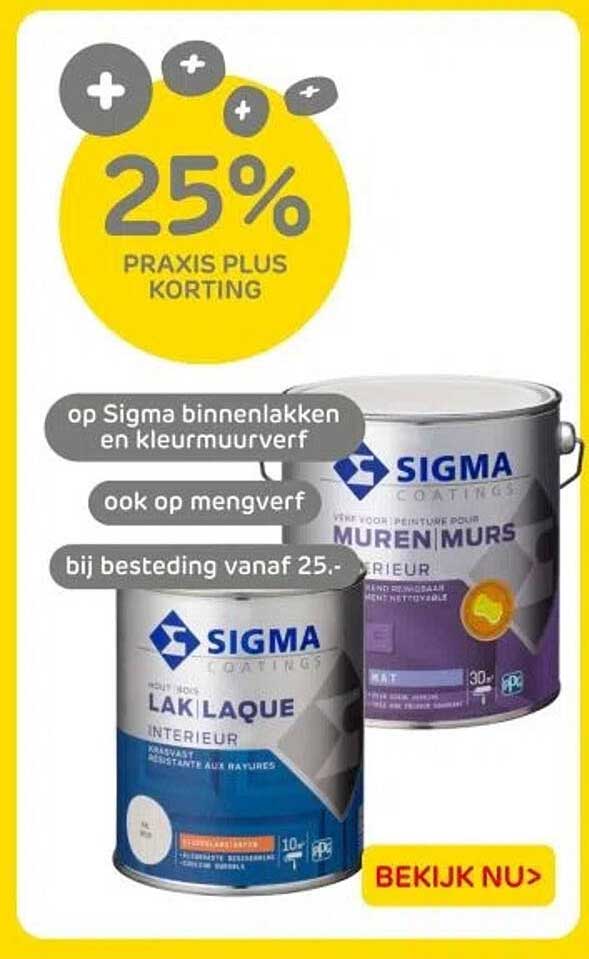 25% PRAKIS PLUS KORTING op Sigma binnenlakken en verf