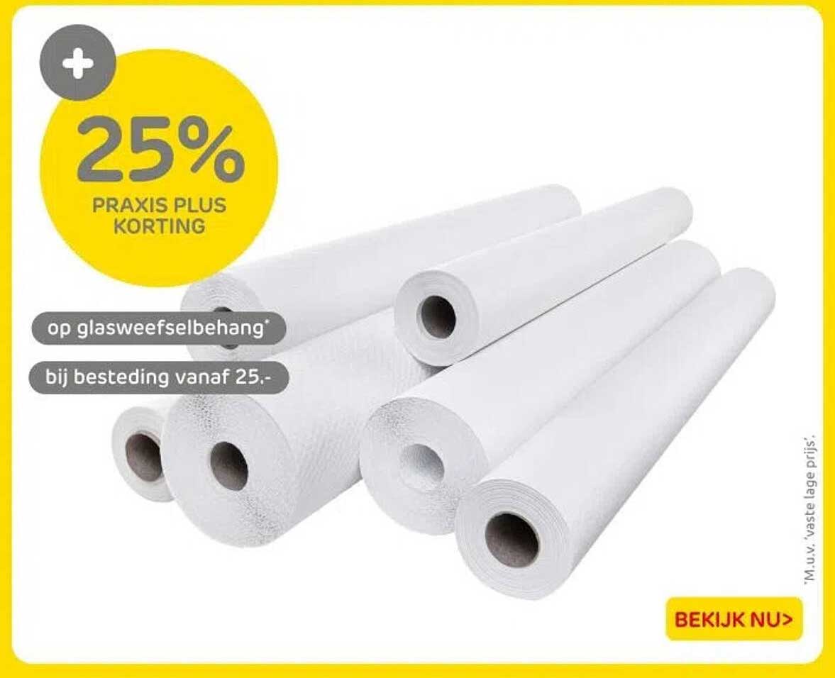 25% PRAXIS KORTING op glasweefselbehang bij bestelling vanaf 25.