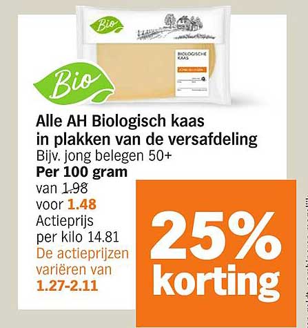 Alle AH Biologisch kaas in plakken van de versafdeling