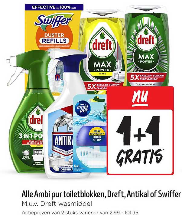Alle Ambi pur toiletblokken, Dreft, Antikal of Swiffer M.u.v. Dreft wasmiddel