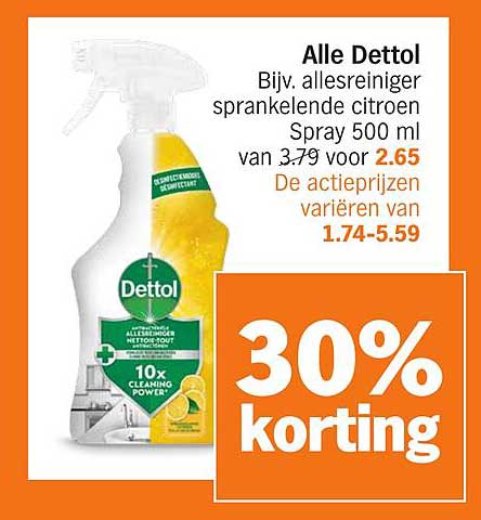 Alle Dettol Bijv. allesreiniger sprankelende citroen Spray 500 ml