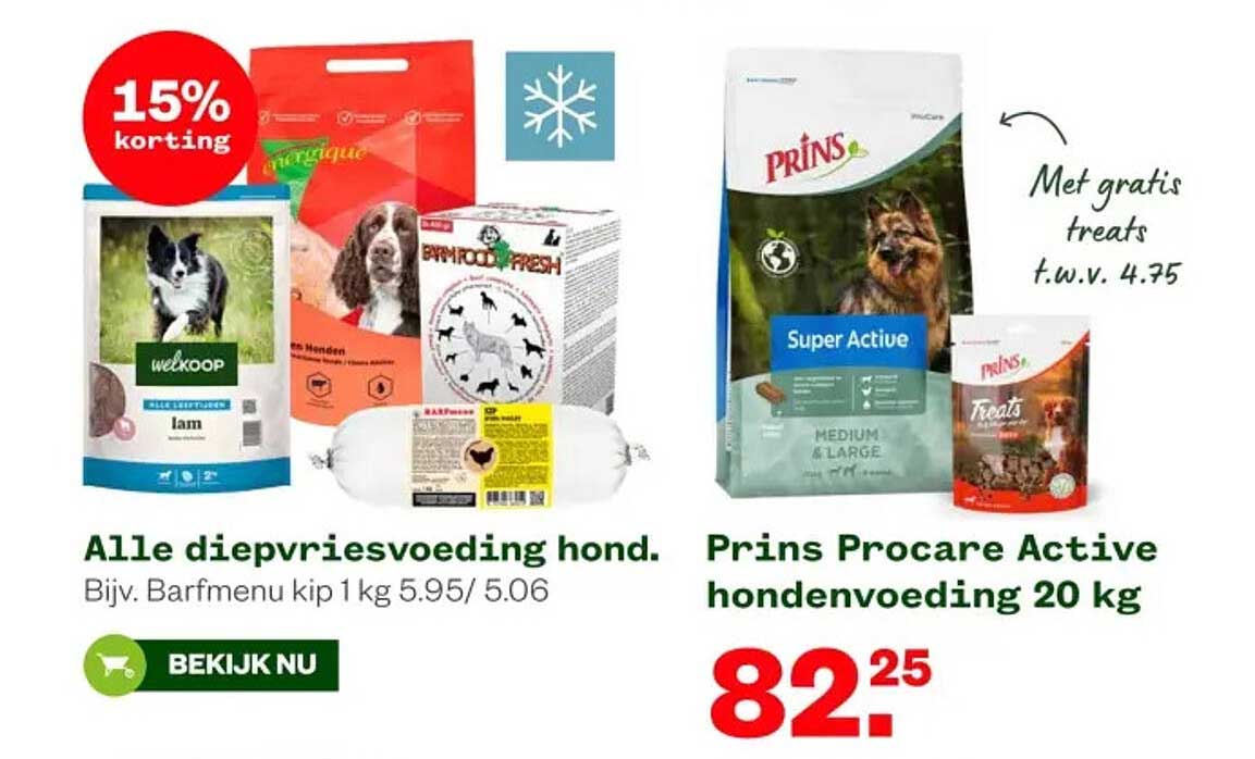 Alle diepvriesvoeding hond. Bijv. Barfmenu kip 1 kg 5.95/5.06