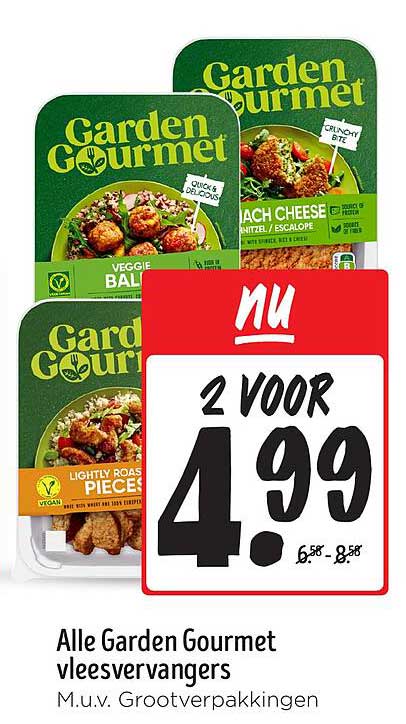Alle Garden Gourmet vleesvervangers 2 voor 4,99