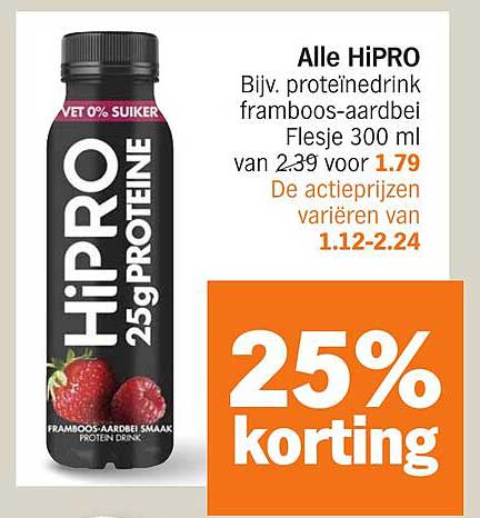 Alle HiPRO Bijv. proteïnedrink framboos-aardbei Flesje 300 ml van 2.39 voor 1.79