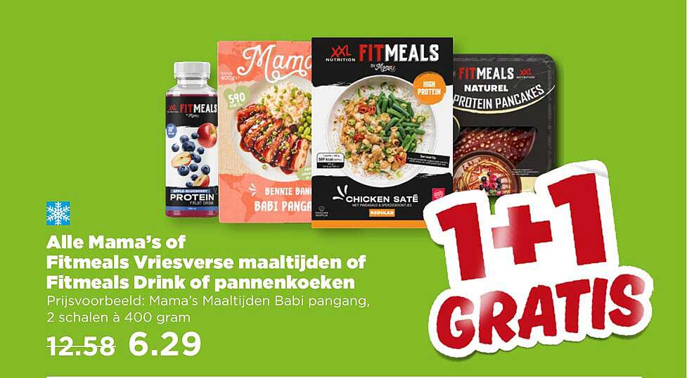 Alle Mama’s of Fitmeals Vriesverse maaltijden of Fitmeals Drink of pannenkoeken