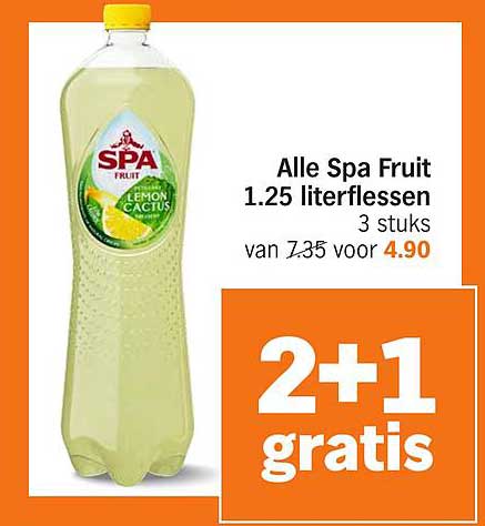 Alle Spa Fruit 1.25 literflessen 3 stuks van 7.35 voor 4.90