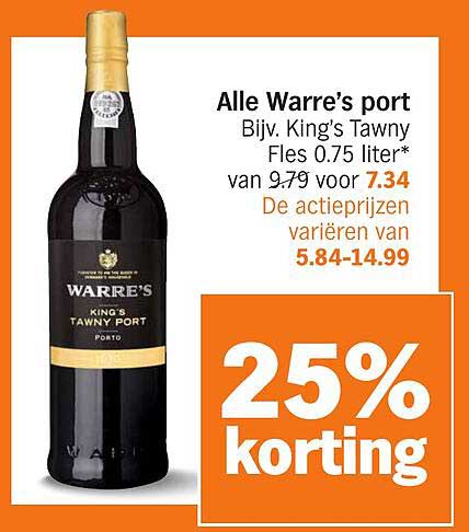 Alle Warre’s port Bijv. King's Tawny Fles 0.75 liter* van 9.79 voor 7.34