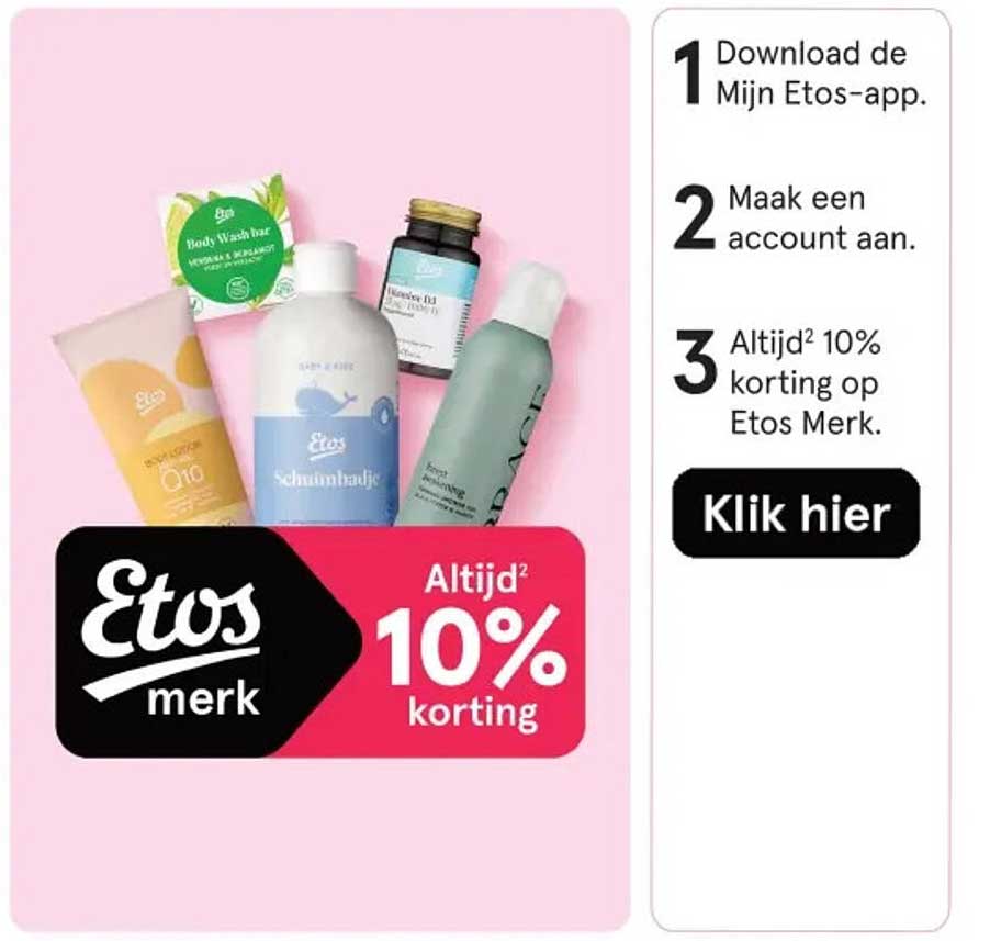 Altijd 10% korting op Etos Merk
