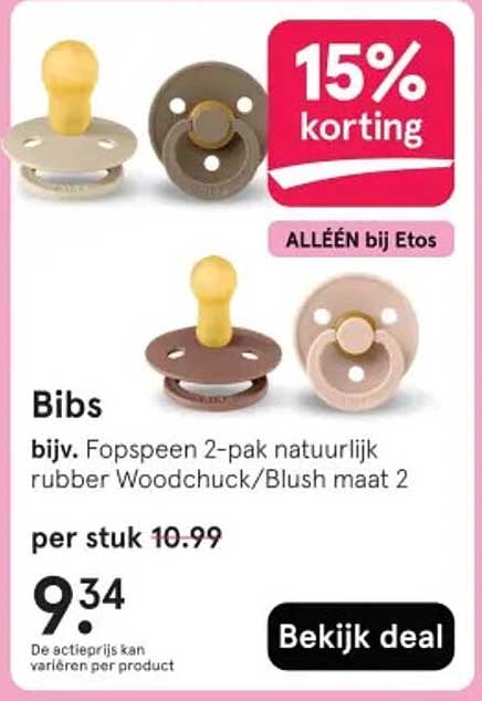 Bibs bijv. Fopspeen 2-pak natuurlijk rubber Woodchuck/Blush maat 2