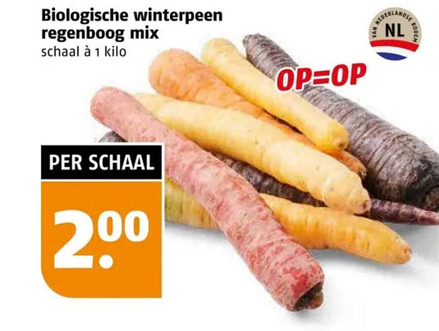 Biologische winterpeen regenboog mix schaal à 1 kilo
