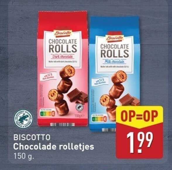 BISCUITTO Chocolade rolletjes 150 g.