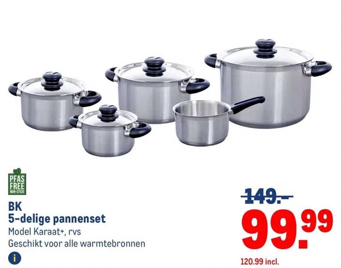 BK 5-delige pannenset Model Karaat+, rvs