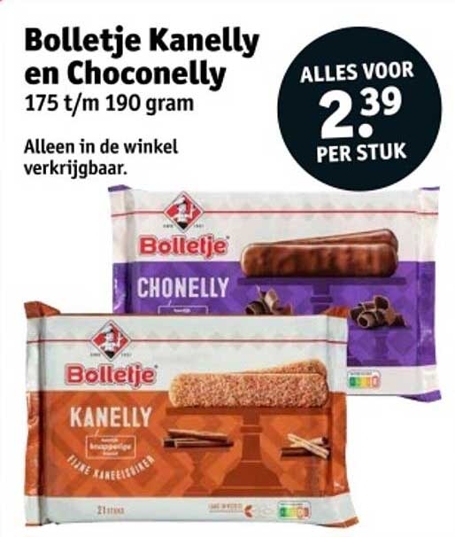 Bolletje Kanelly en Choconelly 175 t/m 190 gram
