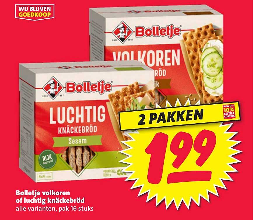 Bolletje volkoren of luchtig knäckebröd, 2 pakken voor €1,99