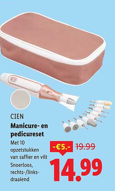 Cien Manicure- en pedicureset met 10 opzetstukken van saffier en vilt