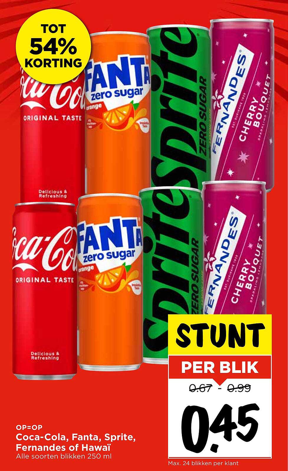 Coca-Cola, Fanta, Sprite, Fernandes of Hawaiï - Alle soorten blikken 250 ml