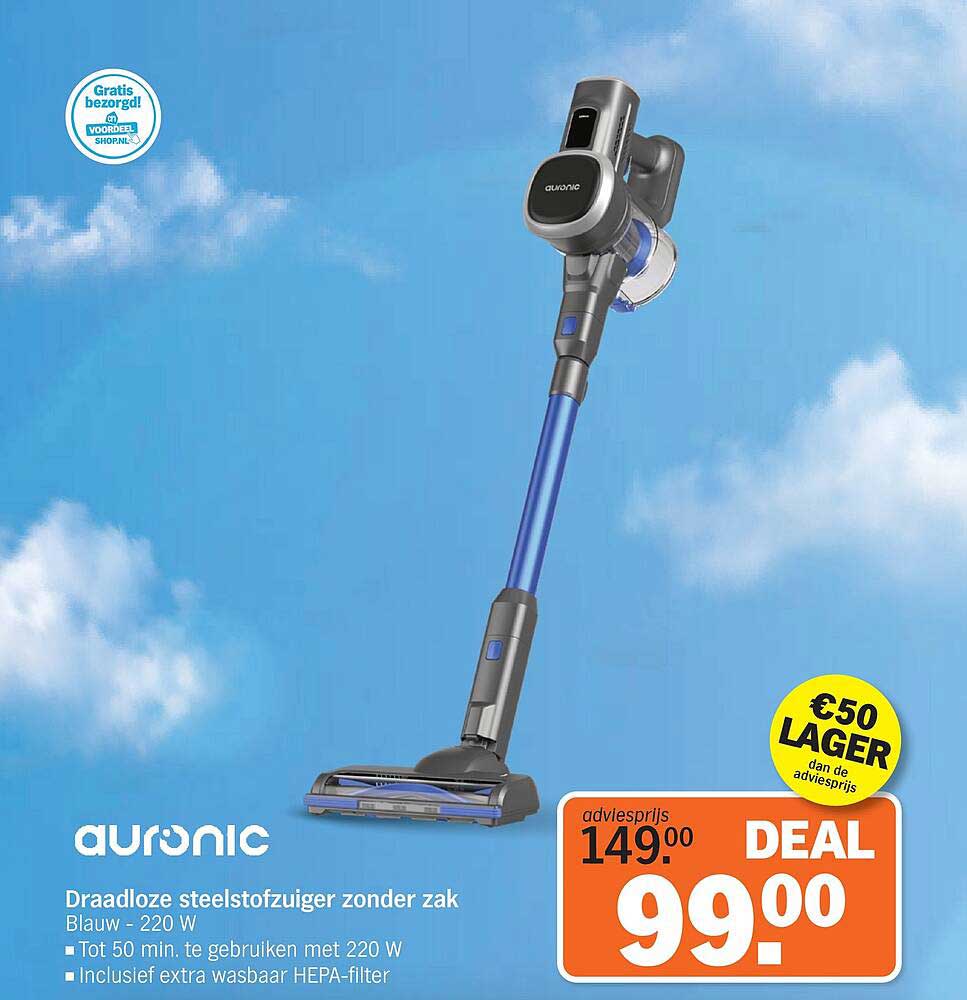 Draadloze steelstofzuiger zonder zak Blauw - 220 W